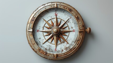 A compass 3D object on a white background, a compass sign, a template design element, a modern illustration of a compass