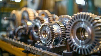 Fototapeta premium Precision Engineering with Metallic Gears in Industry
