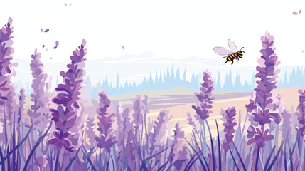 A field of lavender in full bloom with bees buzzing a - obrazy, fototapety, plakaty