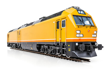 Obraz premium Bright Yellow Modern Diesel Locomotive Train on Isolated White Background