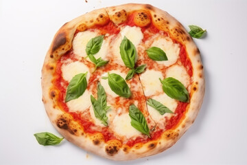 Traditional Margherita Pizza with Basil and Mozzarella on a White Surface
