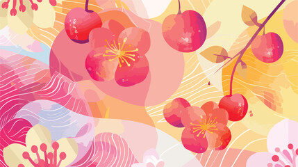 Cherry blossoms on a colorful abstract summer background