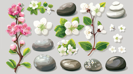 Cherry blossom herbal ball stones on gray backdrop