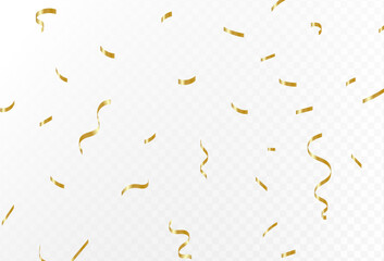 Confetti explosion on transparent background. Shiny golden paper cuts that fly and spread. lots and super bright.vector - obrazy, fototapety, plakaty