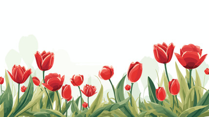 A garden spring web banner adorned with red tulips