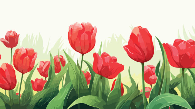 A garden spring web banner adorned with red tulips