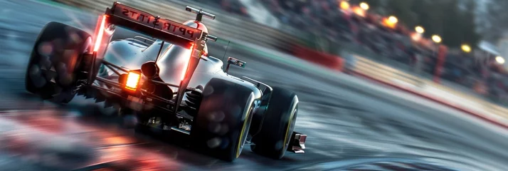  Formula 1 car racing on the circuit track while driving at high speed and accelerating at full power AIG44 © InfiniteFlow