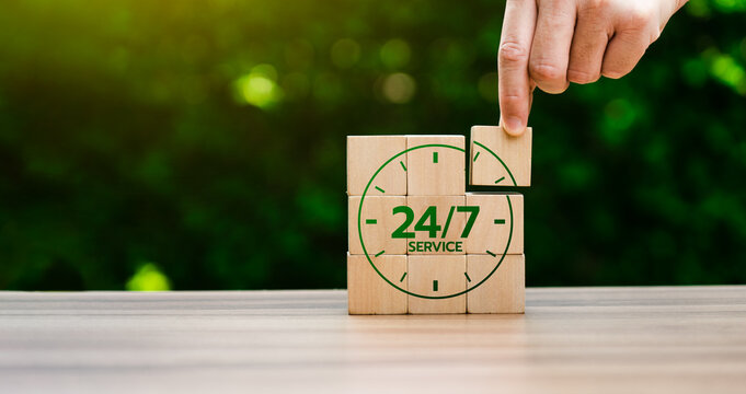 Customer service, nonstop service concept. service or activity will operate or be provided continuously without interruption throughout the day or week, 24 hours a day and 7 days a week.