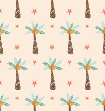 Palm tree seamless pattern. Vector on isolated background.
