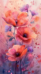 Abstract floral background with poppies. Hand-drawn illustration