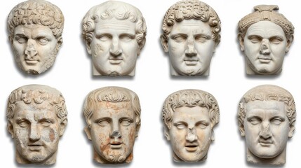 Fototapeta na wymiar Ancient classical marble gypsum stoic, roman, greek bust, busts head sculpture against a colored background representing historical figures 