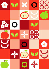 Abstract geometric fruit pattern. Shapes of natural organic flower plants, eco-agriculture citrus. Bauhaus pattern abstract geometric. Vector minimal illustration