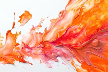 Dynamic Abstract Splash of Orange and Red Paint on White, Creative Fluid Art Background