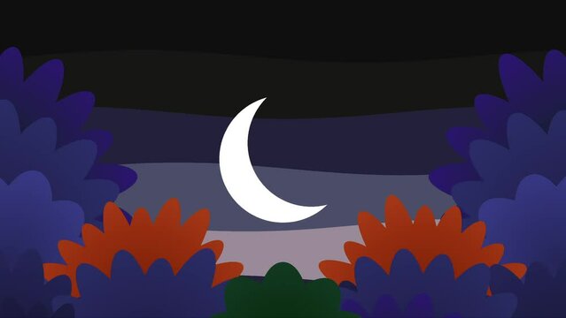 Cartoon Crescent Moon over Night Sky