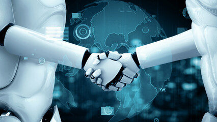 XAI 3d illustration Future financial technology controll by AI robot huminoid uses machine learning and artificial intelligence to analyze business data and give advice on investment and trading