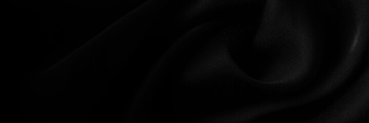 Black silk or satin texture background. Luxury fabric textile for fashion cloth, banner size - obrazy, fototapety, plakaty