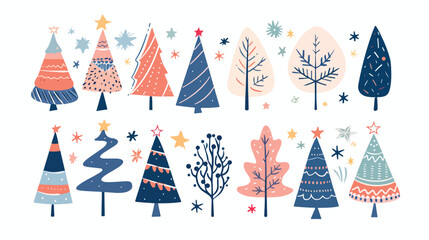 Christmas trees in modern minimalist geometric style.