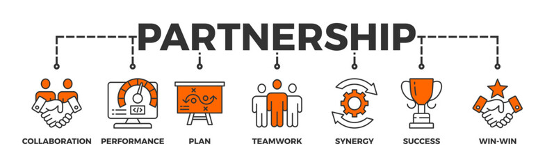 Partnership banner web icon vector illustration concept with icon of collaboration, performance, plan, teamwork, synergy, success and win-win solution