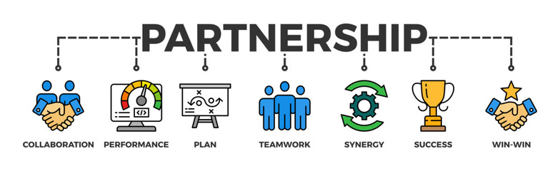 Partnership banner web icon vector illustration concept with icon of collaboration, performance, plan, teamwork, synergy, success and win-win solution