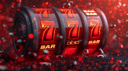 The 777 king slot machine banner casino is displayed on a red background. Illustration in modern format.