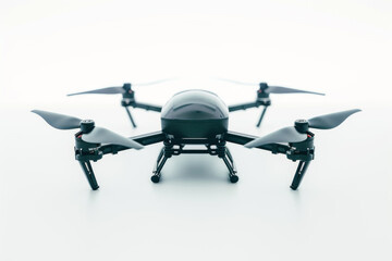 Modern Black Drone with High-Tech Design Ready for Takeoff on White