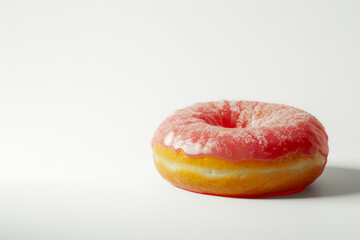 Glazed Pink Donut with Sprinkles on a Clean White Minimalist Background