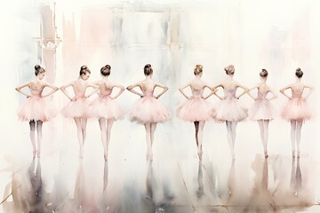Young beautiful ballerinas in pink tutu posing in the studio