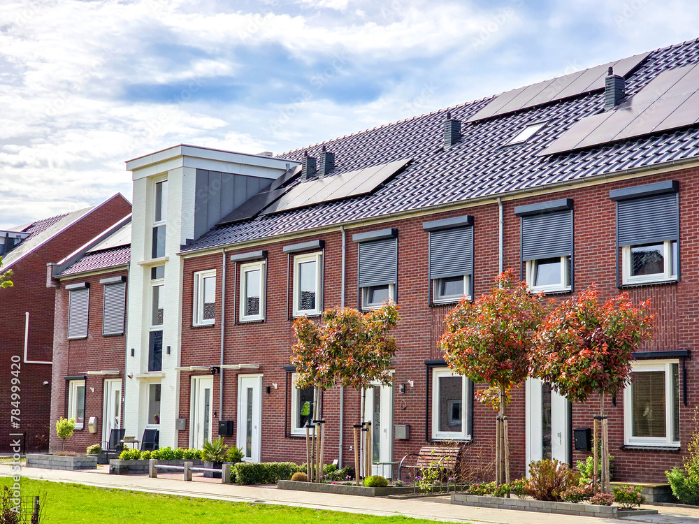 Wall mural Newly built houses with black solar panels on the roof in the Netherlands