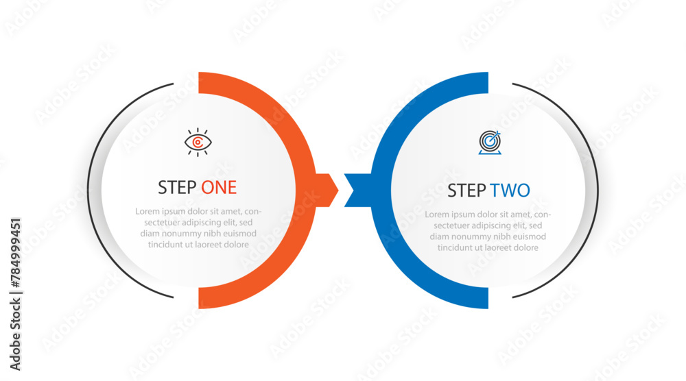 Aufkleber 2 step workflow infographic template vector with circle line style