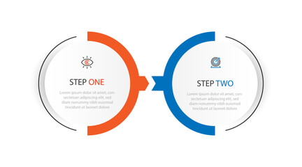 2 step workflow infographic template vector with circle line style
