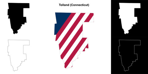 Tolland County (Connecticut) outline map set