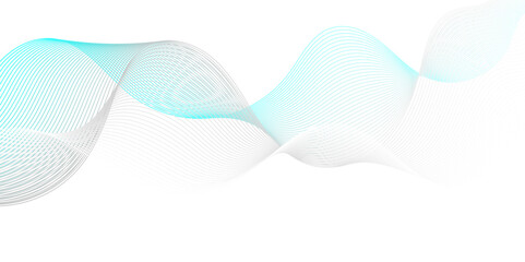 Abstract white blue blend digital wave line technology transparent background. Minimal carve wavy white and blue flowing wave lines and glowing moving lines. Futuristic sound wave lines background.