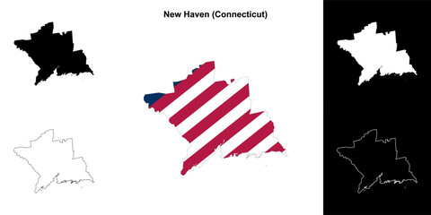 New Haven County (Connecticut) outline map set - obrazy, fototapety, plakaty