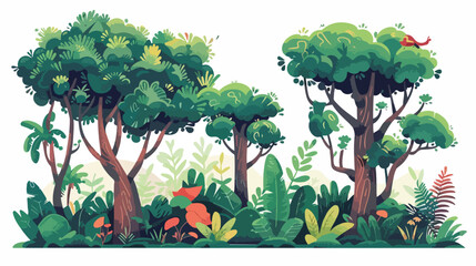 A jungle scene with trees that have faces and persona