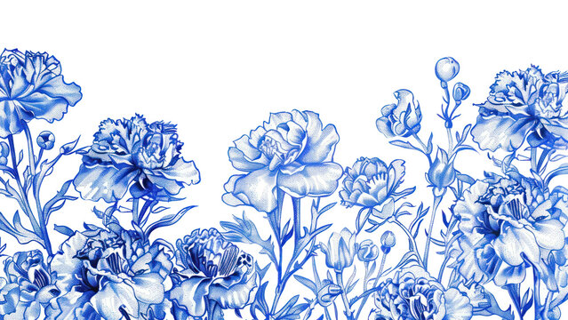 PNG Vintage drawing carnation border sketch illustrated porcelain
