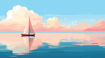 A lone sailboat drifting lazily on a calm azure sea  - obrazy, fototapety, plakaty