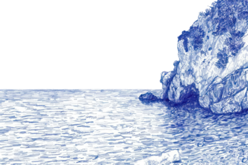 PNG Vintage drawing seascape and border outdoors mountain scenery