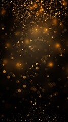 Abstract glowing light gold bokeh on a black background with empty space for product presentation, in the style of vector illustration design 