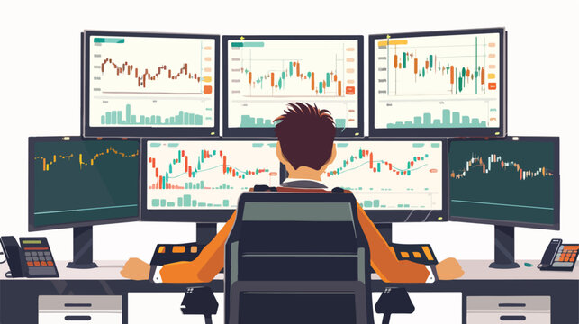 Stock market exchange trader working selling and buying 