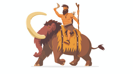 Stone age primitive man riding mammoth and saluting