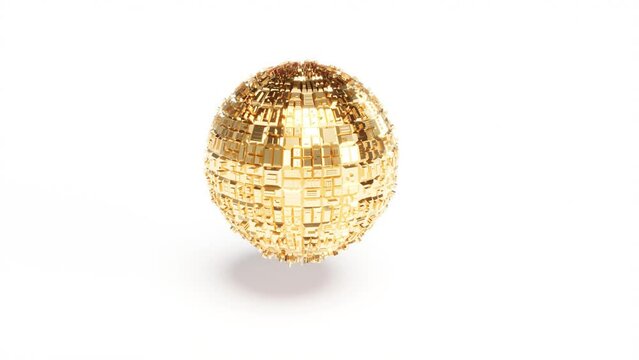 Gold sphere deform boxes on surface move endless 4k