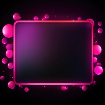 Abstract glowing light magenta bokeh on a black background with empty space for product presentation, in the style of vector illustration design
