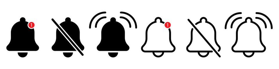 Ringing bells. Notification bell icons, ringing bell symbol. Inbox message notification. Message symbol flat style. Vecor EPS 10