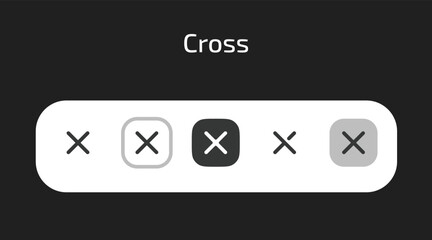 Cross icons in 5 different styles as vector	