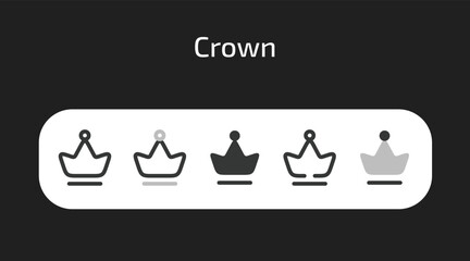 Crown icons in 5 different styles as vector	