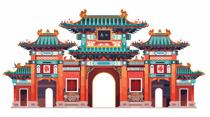 Colorful gates of ancient Asian fortress Flat vector
