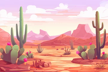 Photo sur Plexiglas Violet Desert landscape. Cacti at sunset.