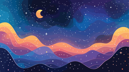 Colorful Starry Night Sky Outer Space background Flat