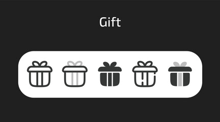 Gift icons in 5 different styles as vector	