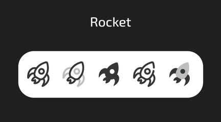 Rocket icons in 5 different styles as vector	